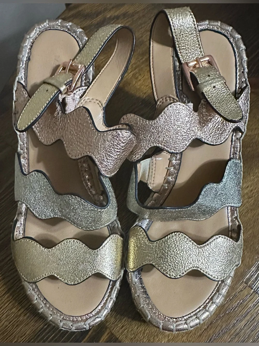 Marc Fisher Wavy Metallic Slingback Espadrille Sandals - Gold